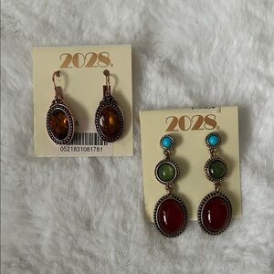2028 Women's Elegant Brown and Multicolor Oval Earrings Set